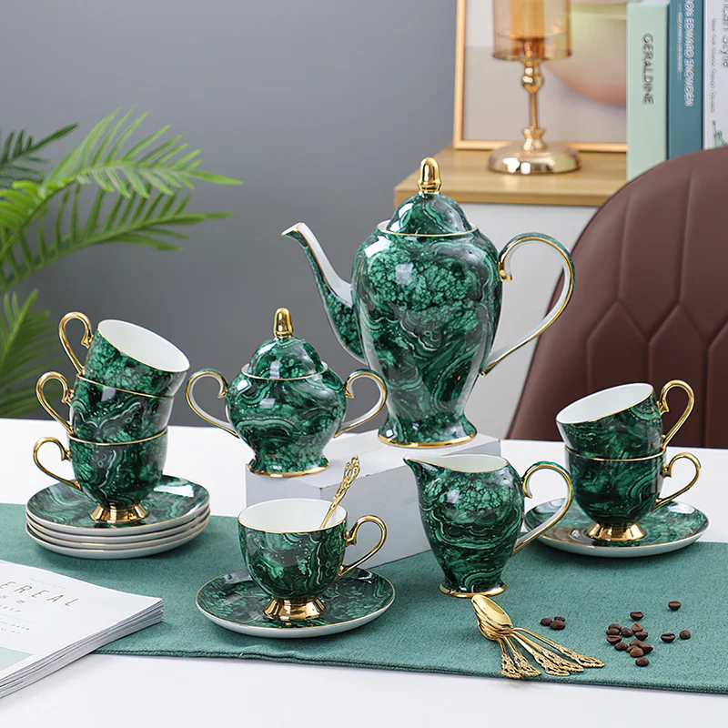 Coffee Tea Sugar - Sophia China-Théière en céramique verte incrustée